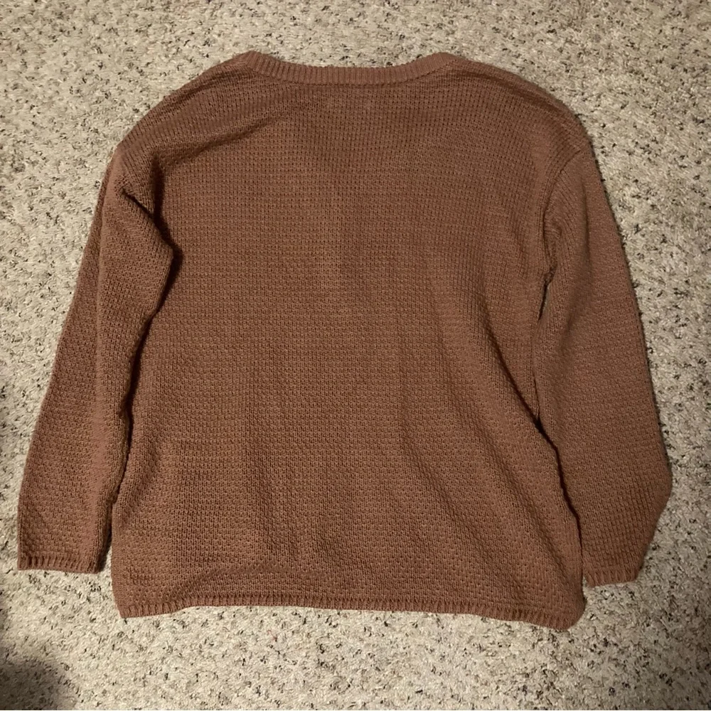 NWOT Sonoma brown chunky knit button front crew neck sweater hi-lo oversized - Picture 2 of 6